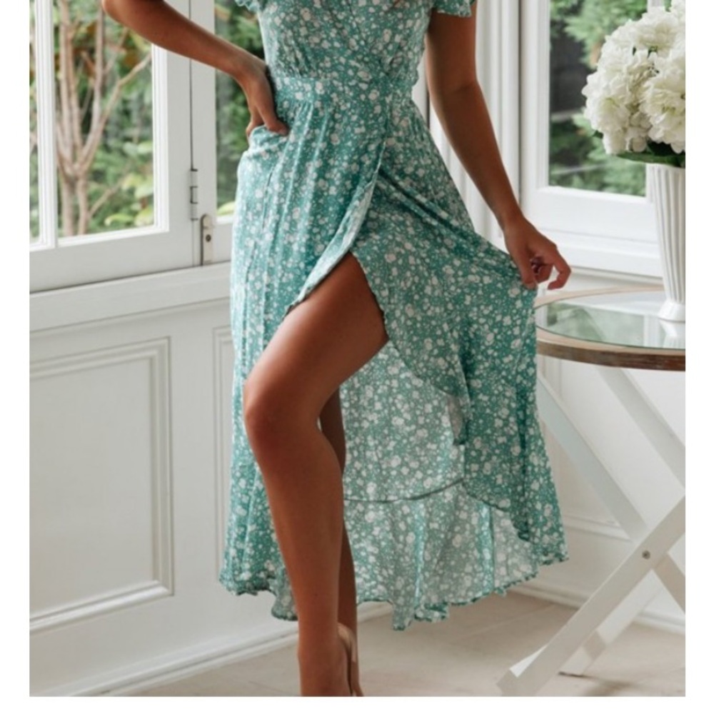 Floral Green Wrap Dress